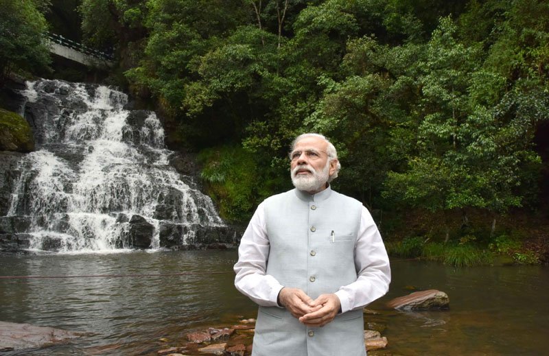The Prime Minister, Shri Narendra Modi at the Elephant Falls, in Meghalaya