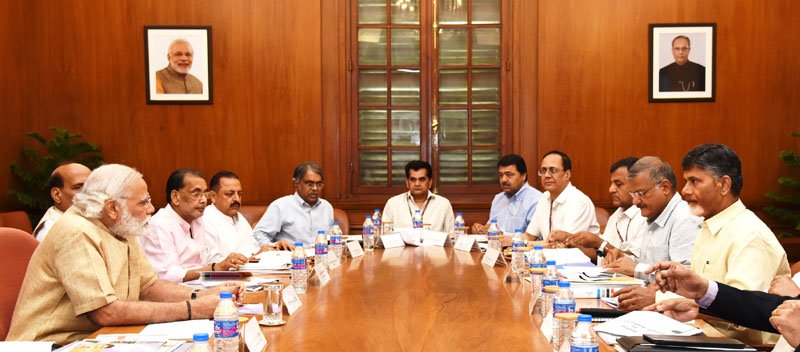 The Prime Minister, Shri Narendra Modi chairing a high level meeting on drought and ..