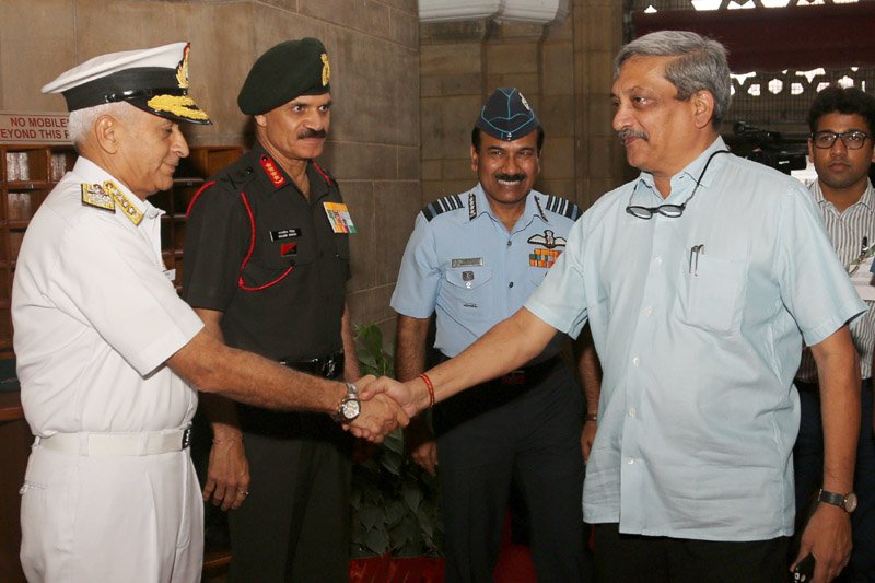 The Union Minister for Defence, Shri Manohar Parrikar being received by the ..
