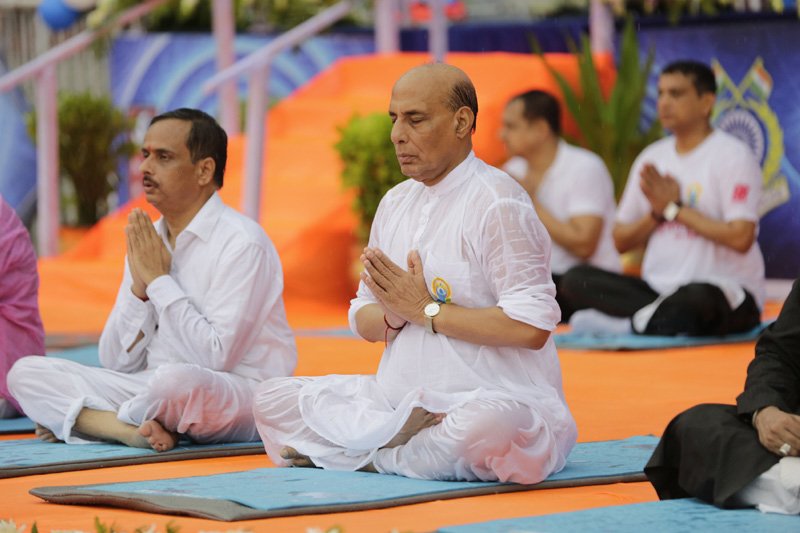 The Union Home Minister, Shri Rajnath Singh performing Yoga, on the ..