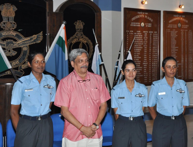 The Union Minister for Defence, Shri Manohar Parrikar with three newly commissioned..
