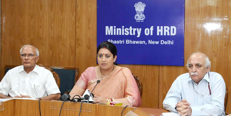 The Union Minister for Human Resource Development, Smt. Smriti Irani holding..
