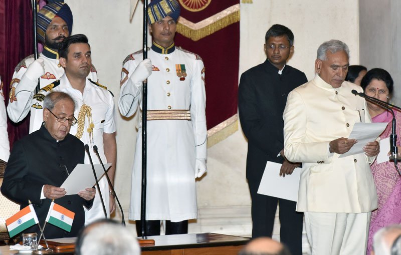 The President, Shri Pranab Mukherjee administering the oath as Minister of State to Shri C.R. Chaudhary, at a Swearing-in Ceremony, at Rashtrapati Bhavan, in New Delhi