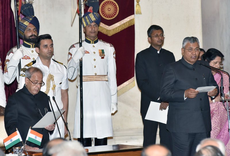 The President, Shri Pranab Mukherjee administering the oath as Minister of State to Shri Shri P.P. Chaudhary, at a Swearing-in Ceremony, at Rashtrapati Bhavan, in New Delhi