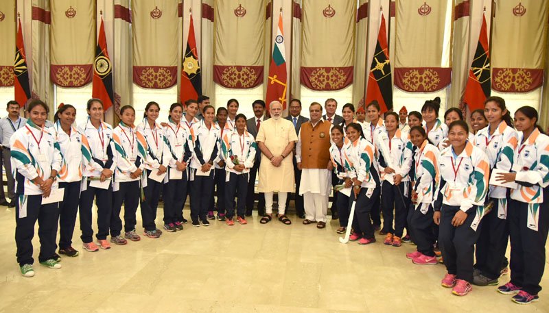 The Prime Minister, Shri Narendra Modi in a group photograph with the Athletes..