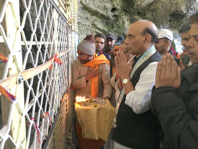The Union Home Minister, Shri Rajnath Singh visiting the Shri Amarnathji holy cave, in Jammu and Kashmir