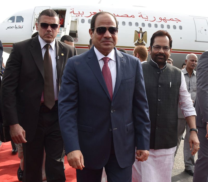 The President of Egypt, Mr. Abdel Fattah el-Sisi being received by the..