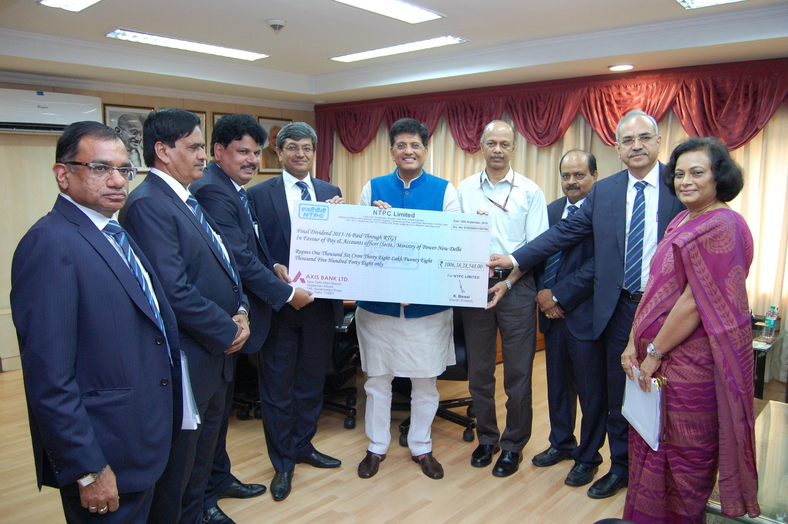 NTPC pays Total Dividend of Rs. 2762.23 crore for FY 2015-16
