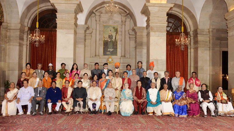 The President, Shri Pranab Mukherjee with the recipients of the Sangeet Natak ..