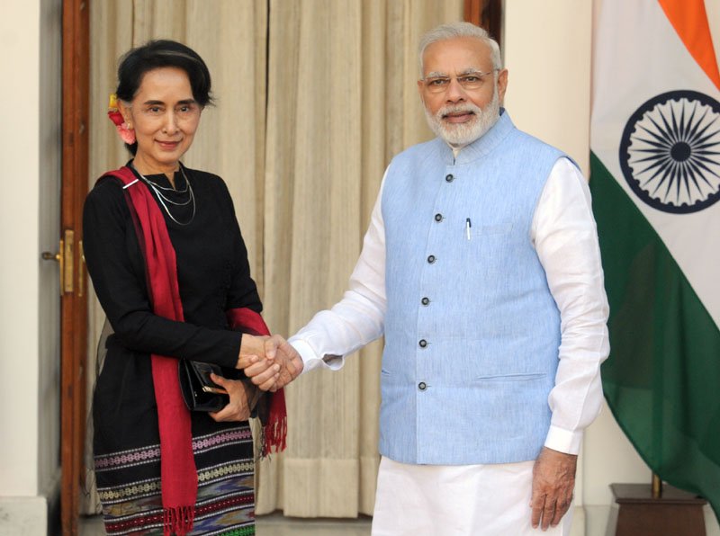 The Prime Minister, Shri Narendra Modi with the State Counsellor of Myanmar..