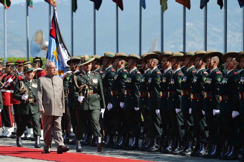 The President, Shri Pranab Mukherjee inspecting the Guard of Honour..