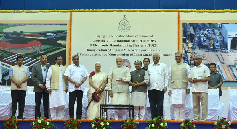 Narendra Modi laying the foundation stone of various projects in Goa