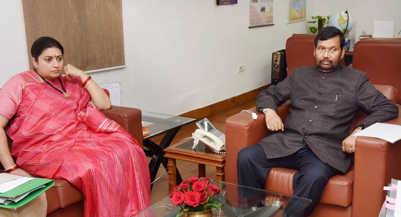 The Union Minister for Textiles, Smt. Smriti Irani meeting the Union Minister for..
