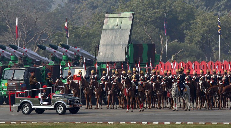The Chief of Army Staff, General Bipin Rawat reviewing the Army Day Parade, in New Delhi