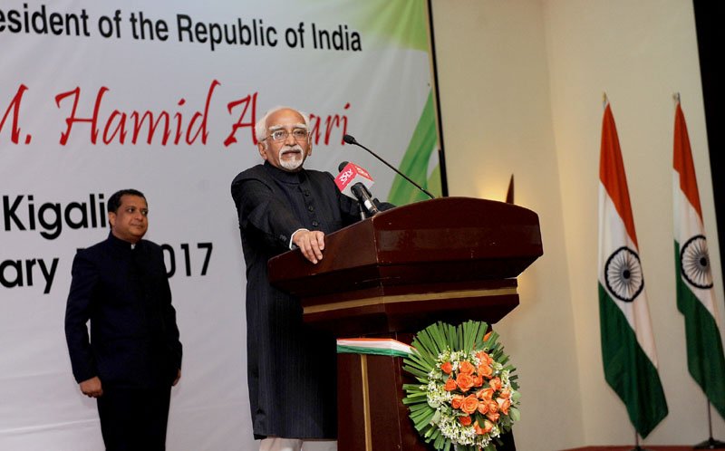 The Vice President, Shri M. Hamid Ansari addressing the Indian community, in Kigali, Rwanda