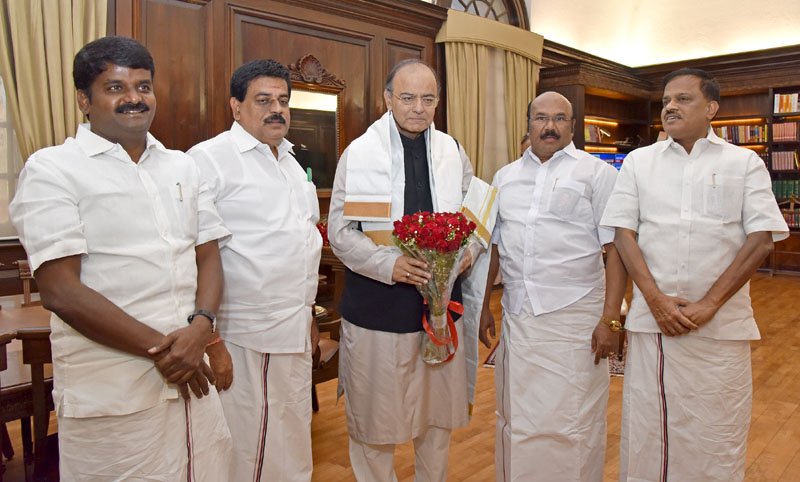 The Ministers from Tamil Nadu meeting the Union Minister for Finance, Corporate Affairs and Defence, Shri Arun Jaitley, in New Delhi