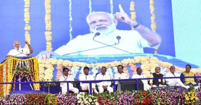 The Prime Minister, Shri Narendra Modi addressing at the public meeting, at Botad, in Gujarat