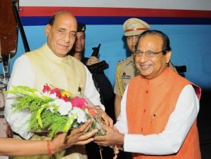 The Union Home Minister, Shri Rajnath Singh being received by the Lieutenant Governor of..