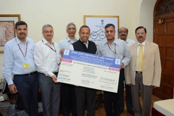 Powergrid CMD I S Jha presents Cheque of Rs 30 cr Secretary Expenditure, Ministry of Finance for ..
