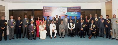 The President Pranab Mukherjee meet recipients of the SCOPE Awards.