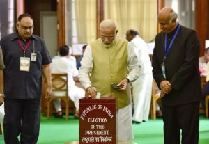 PRIME MINISTER NARENDRA MODI CASTS HIS VOTE FOR THE PRESIDENTIAL POST