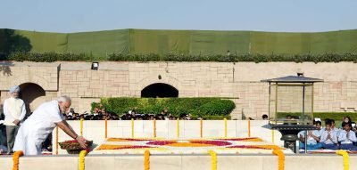 PM PAYS FLORAL TRIBUTE AT THE SAMADHI OF MAHATMA GANDHI