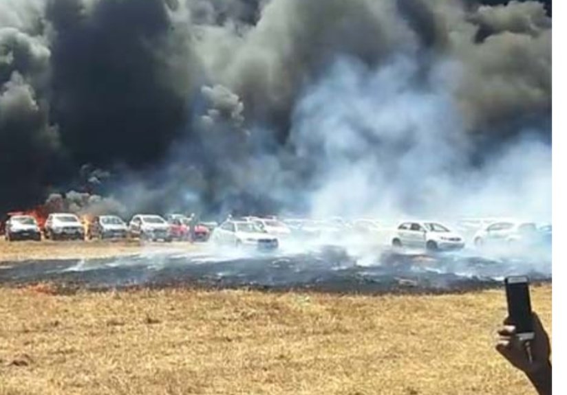 Fire at Aero India show parking lot ,big number of vehicles gutted.