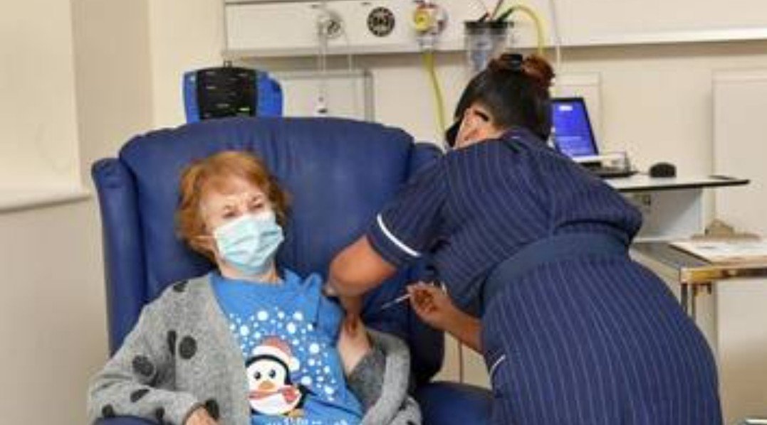 90 year old Margaret Keenan from UK becomes the first person in the world to receive the Pfizer/BioNTech COVID-19 vaccine.