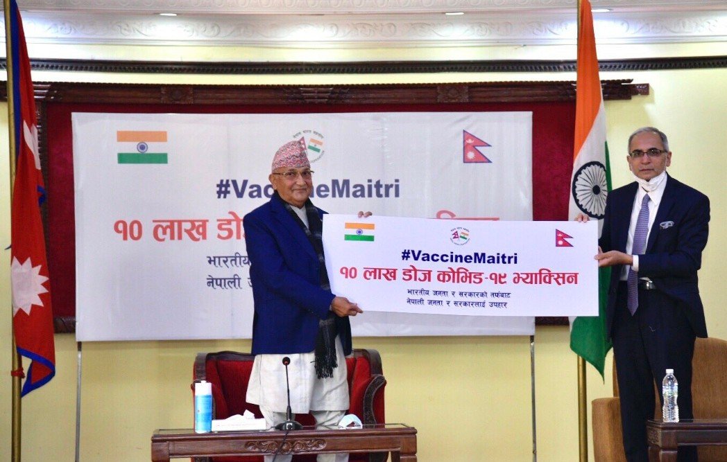 One million Covid 19 vaccines India support to Nepal – Nepal PM thanks Narendra Modi.