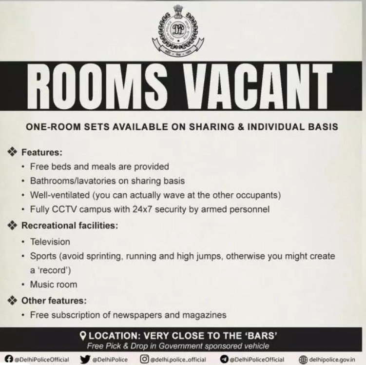 Delhi Police Advertisment for criminals ‘ Book your space. Possession soon’ goes viral