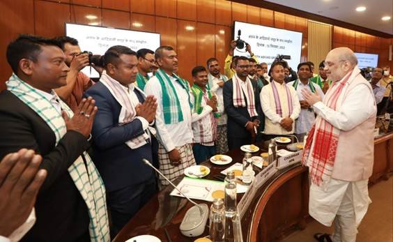 Union Minister of Home Affairs & Minister of Cooperation  Amit Shah presides over the signing of historic agreement between Government of India, Government of Assam and representatives of eight Adivasi Groups in New Delhi