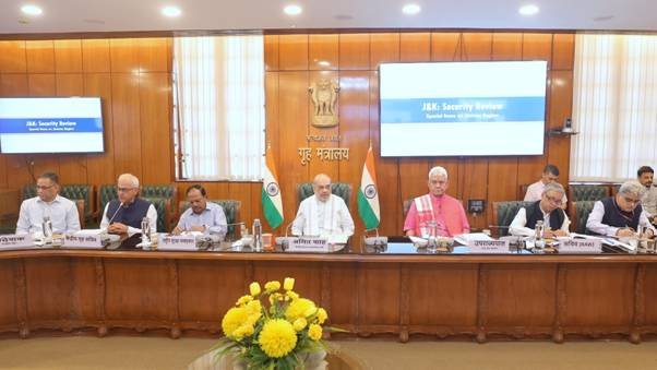 Union Home Minister and Minister of Cooperation Shri Amit Shah chairs a high-level review meeting on security scenario in Jammu and Kashmir in New Delhi today