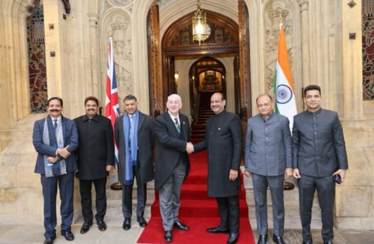 LOK SABHA SPEAKER MEETS SIR LINDSAY HOYLE, SPEAKER, HOUSE OF COMMONS IN LONDON